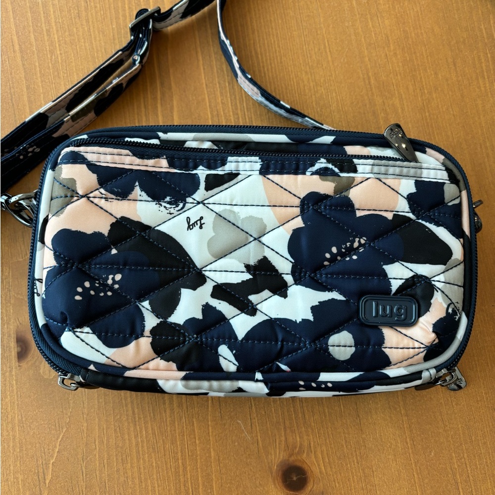 Lug Roundabout 2 Blue Floral Convertible Wallet Crossbody/Belt Bag.